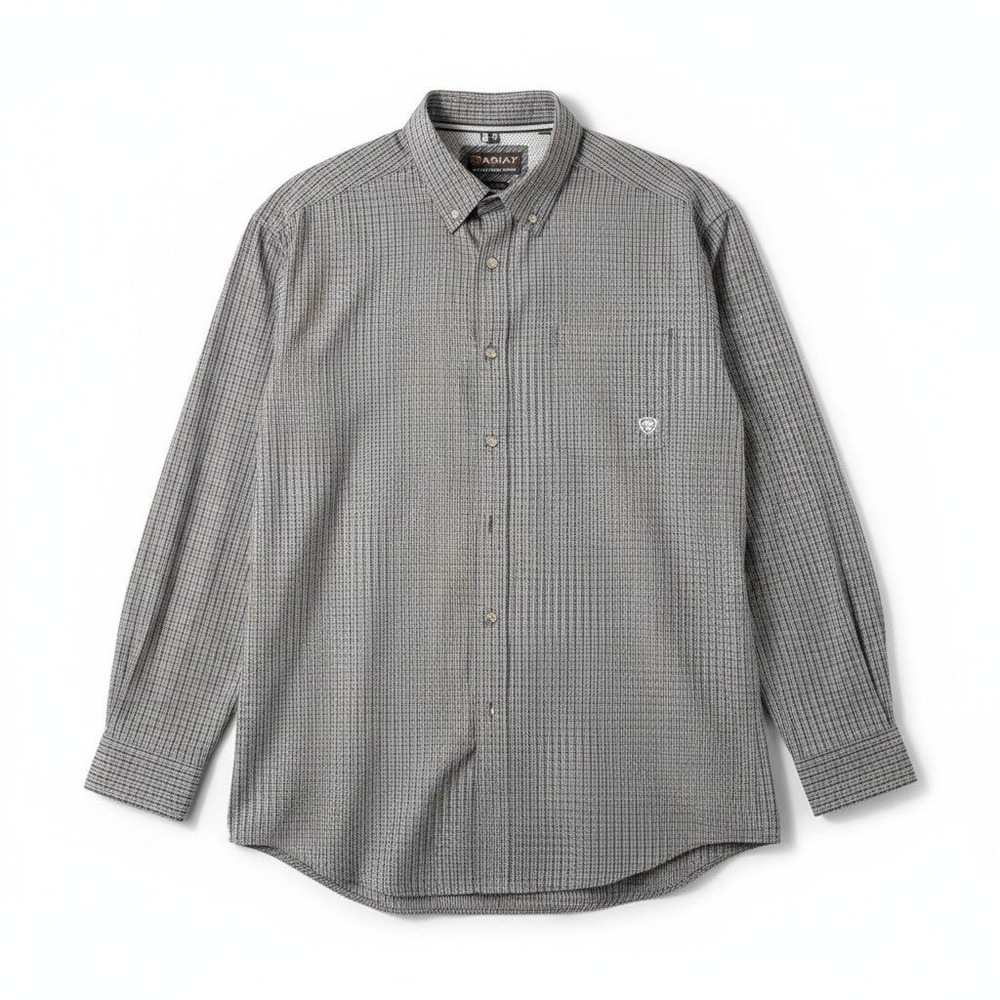 Ariat Pro Series Mens XL Navy Blue White Micro Plaid Button Down Shirt Logo